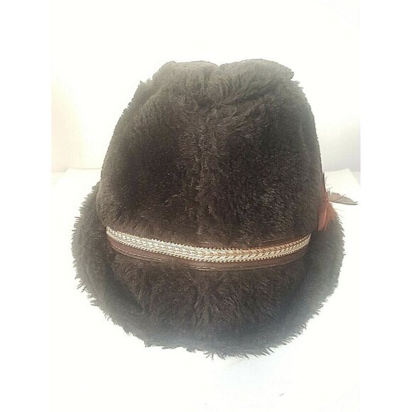 BILTMORE Women's Fur Hat Brown Ear Flaps Medium Vintage with Feather - Picture 2 of 12